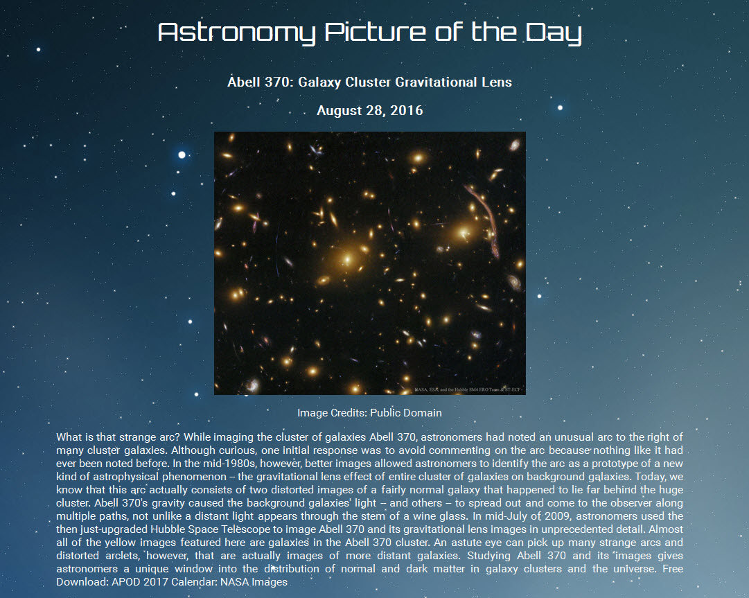 Astronomy Picture of the Day screen capture